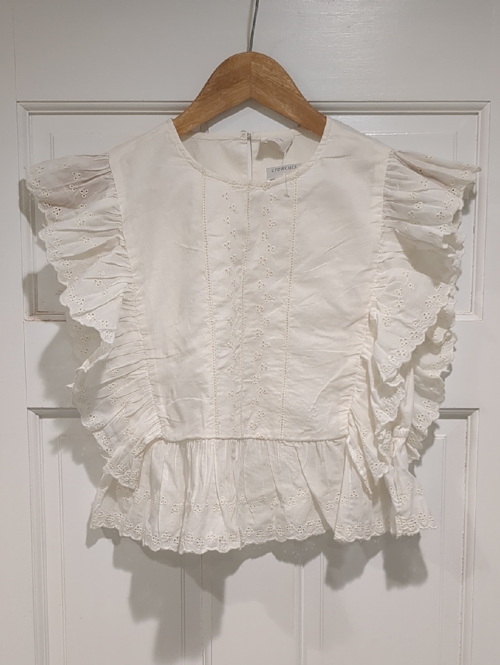 Crewcuts Cream Ruffle Eyelet Lase Top with Back Keyhole